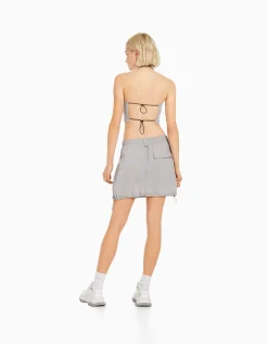 BERSHKA Minijupe cargo coton multipoches Gris Best