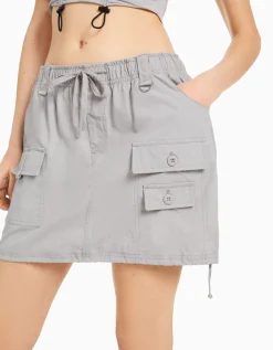 BERSHKA Minijupe cargo coton multipoches Gris Cheap