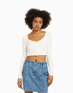 BERSHKA Minijupe denim cargo Blanc cassé Hot