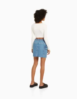 BERSHKA Minijupe denim cargo Blanc cassé Hot