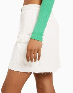 BERSHKA Minijupe denim cargo Blanc cassé Outlet