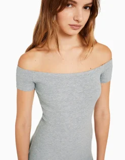 BERSHKA Mini-robe Bardot Blanc Discount