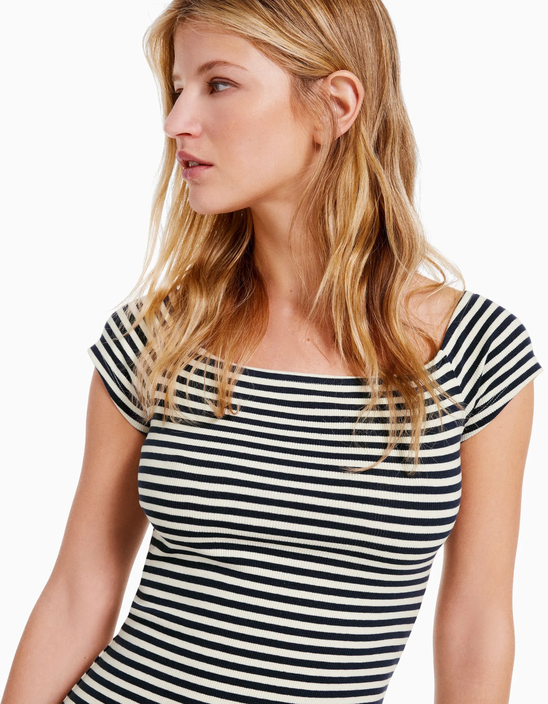 BERSHKA Mini-robe Bardot Blanc Sale