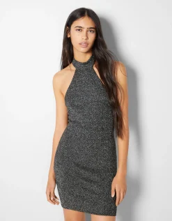 BERSHKA Mini-robe brillante Noir Clearance
