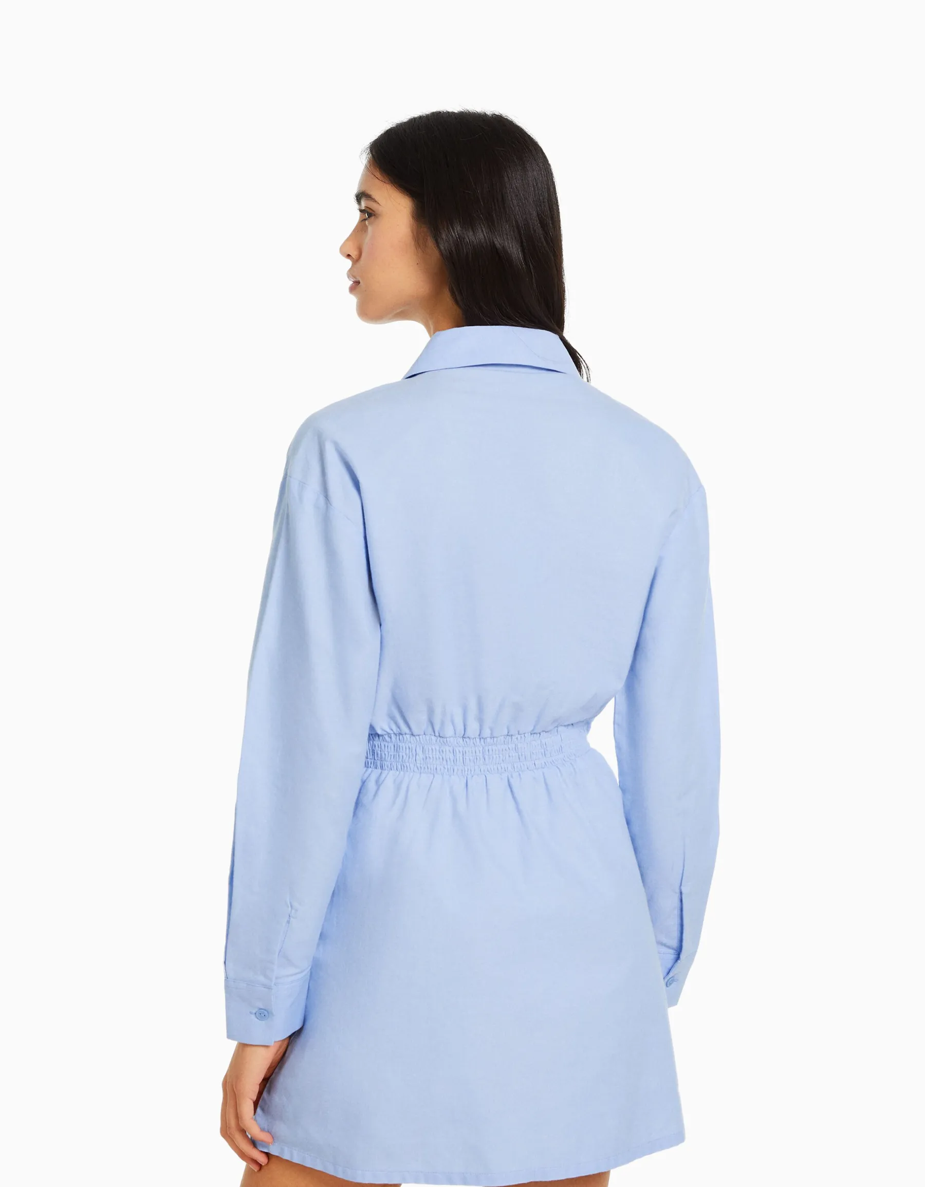 BERSHKA Mini-robe chemise manches longues cache-cœur Blanc Discount