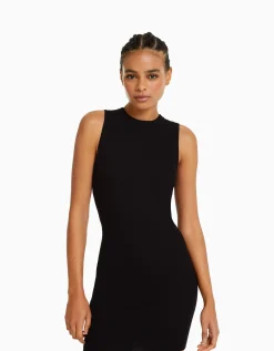 BERSHKA Mini-robe maille bord-côte Écru Clearance