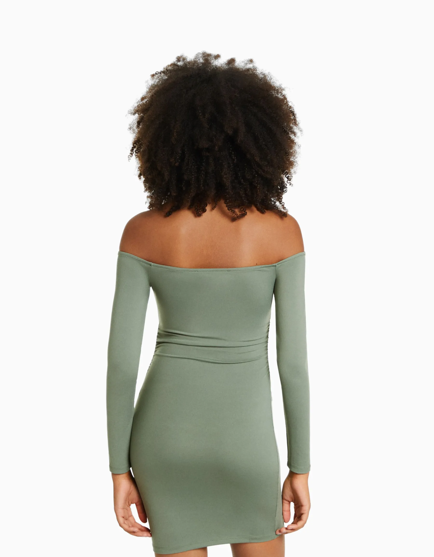 BERSHKA Minirobe manches longues Kaki Outlet