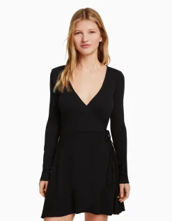 BERSHKA Minirobe manches longues Noir Best
