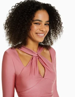 BERSHKA Mini-robe manches longues lanières croisées Rose Best