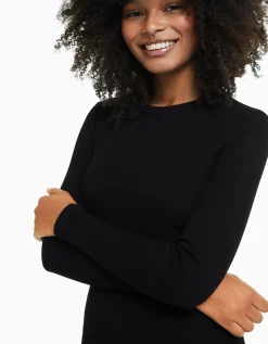 BERSHKA Mini-robe manches longues bord-côte Blanc cassé Store