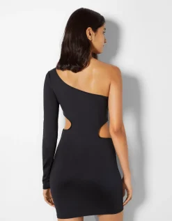 BERSHKA Mini-robe manches longues asymétrique cut out Marron Discount