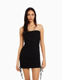 BERSHKA Mini-robe moulante fronces latérales Écru Shop