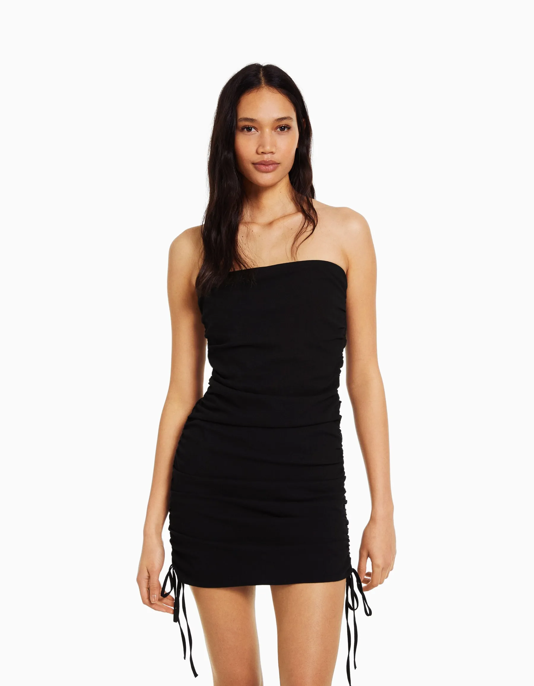 BERSHKA Mini-robe moulante fronces latérales Écru Shop