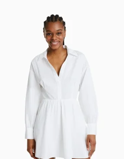 BERSHKA Mini-robe popeline volume Blanc Clearance