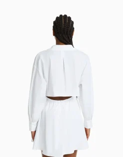BERSHKA Mini-robe popeline volume Blanc Clearance