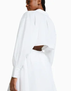 BERSHKA Mini-robe popeline volume Blanc Clearance