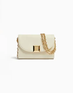 BERSHKA Mini-sac épaule carré détail Écru New