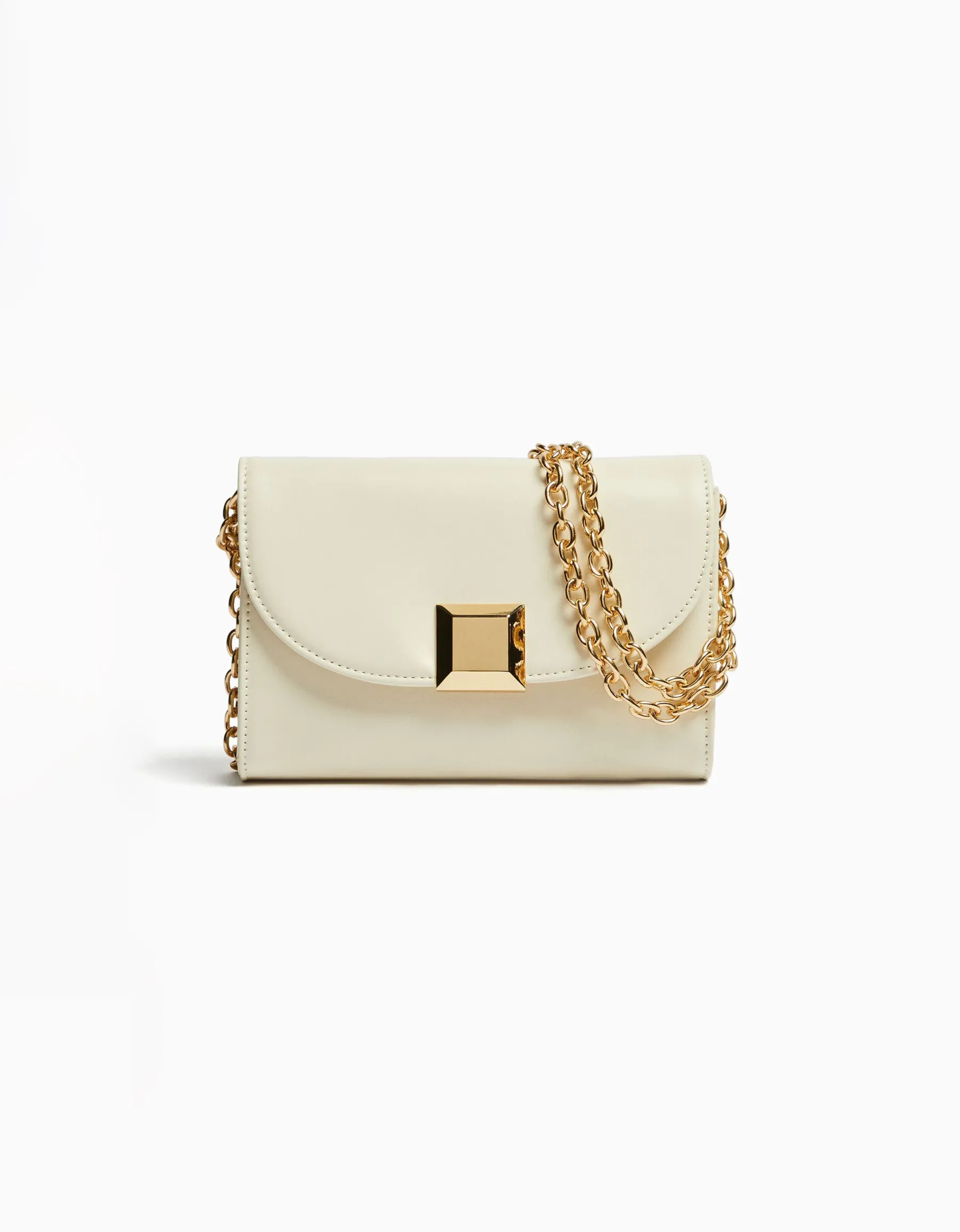 BERSHKA Mini-sac épaule carré détail Écru New