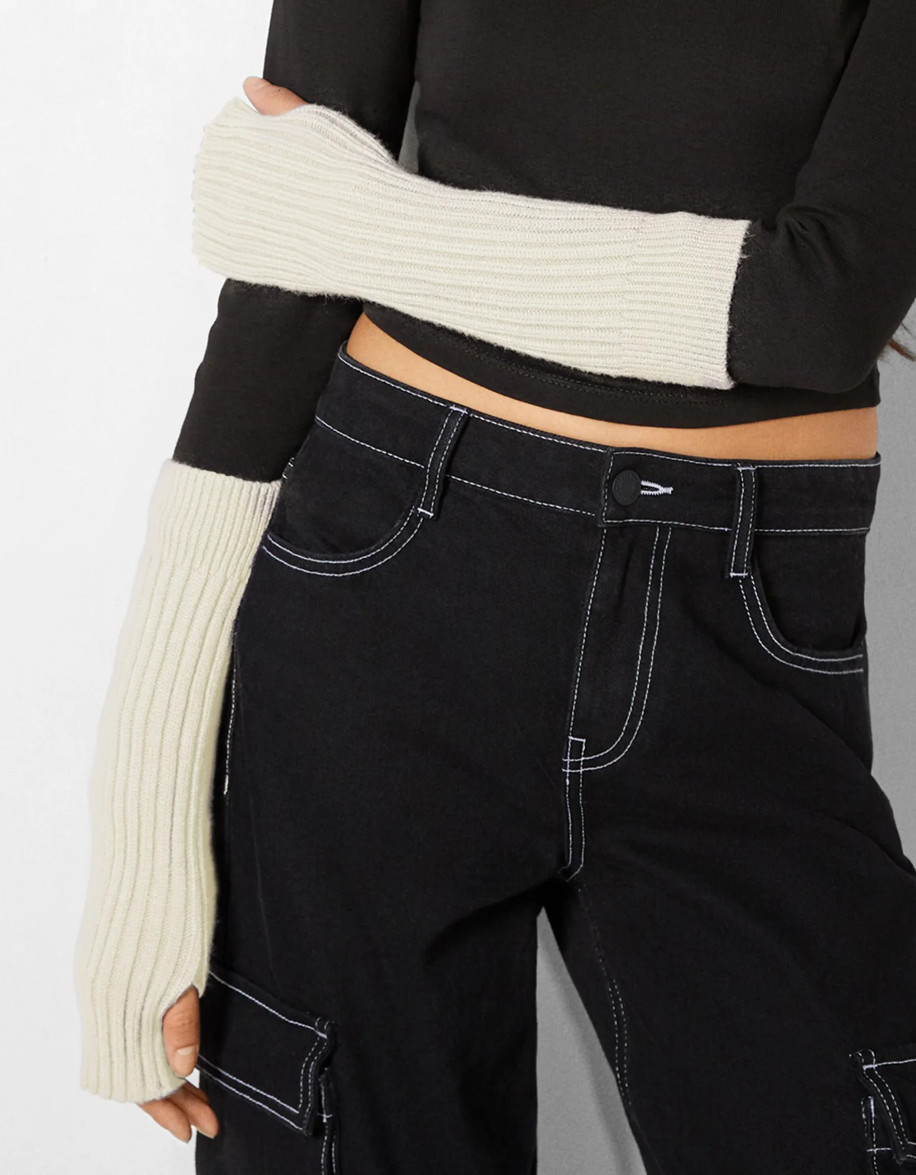 BERSHKA Mitaines longues Noir Sale