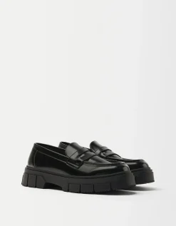 BERSHKA Mocassins semelle crantée homme Noir New