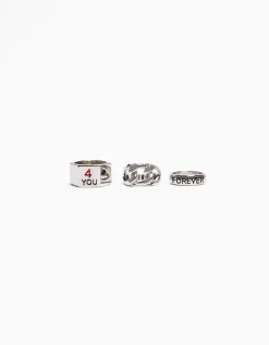 BERSHKA Pack 3 bagues love Argent Hot