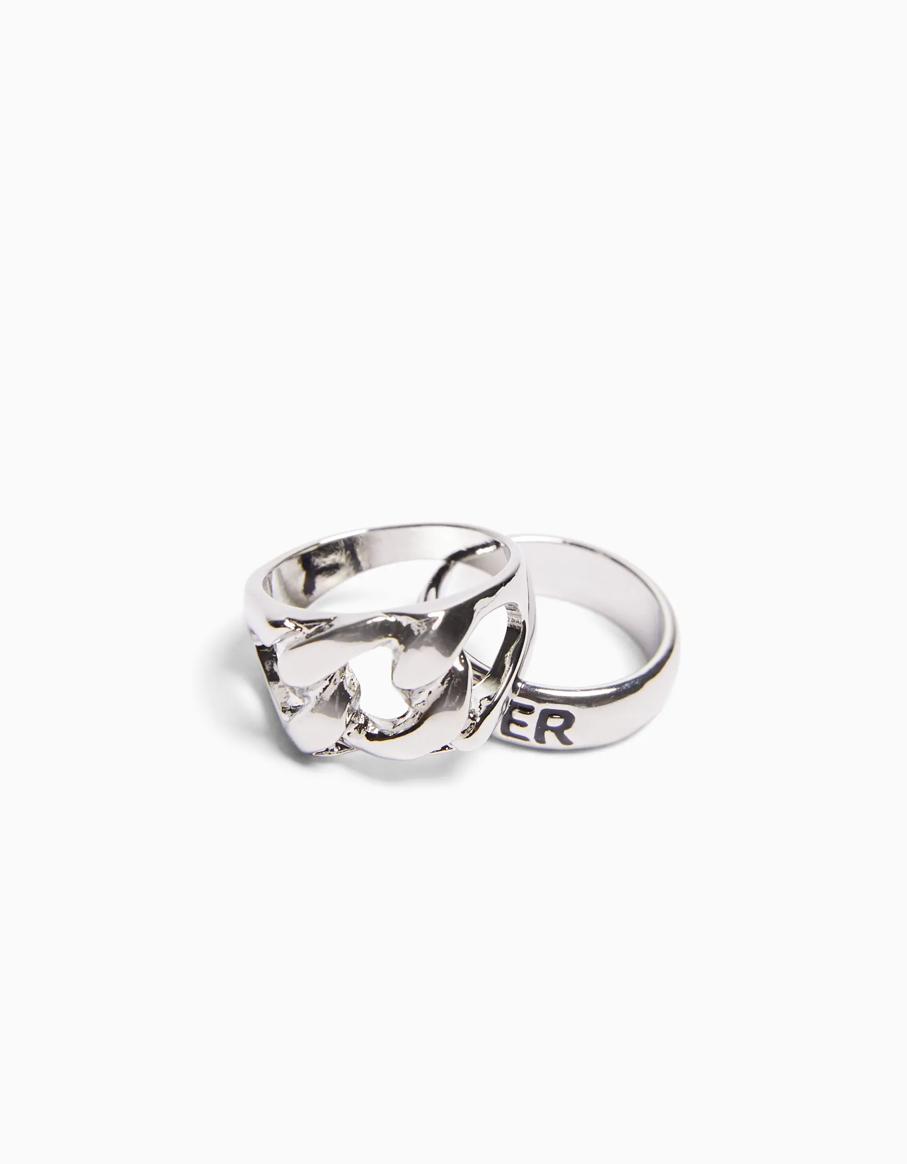 BERSHKA Pack 3 bagues love Argent Hot