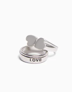 BERSHKA Pack 3 bagues love Argent Discount