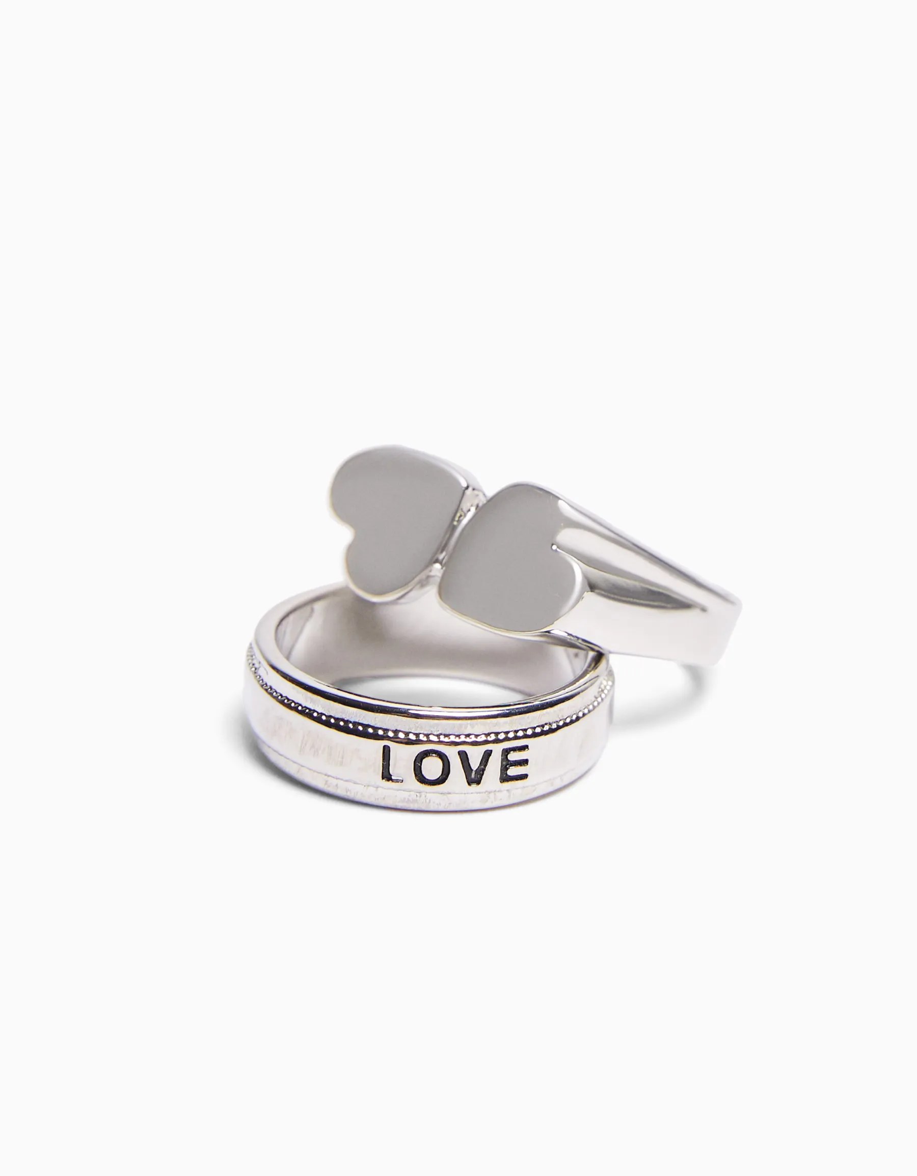 BERSHKA Pack 3 bagues love Argent Discount