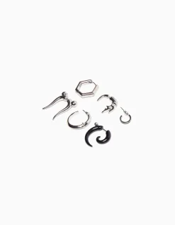 BERSHKA Pack 6 bijoux d’oreilles Argent Discount