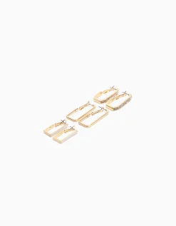 BERSHKA Pack 3 boucles d’eilles anneaux strass émail Or Hot