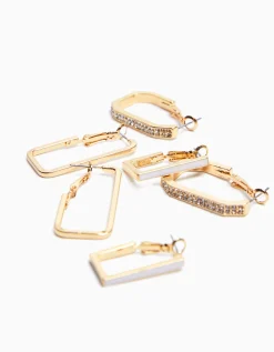 BERSHKA Pack 3 boucles d’eilles anneaux strass émail Or Hot