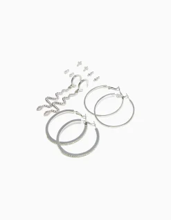 BERSHKA Pack 6 boucles d’oreilles anneaux cascade croix Argent Best