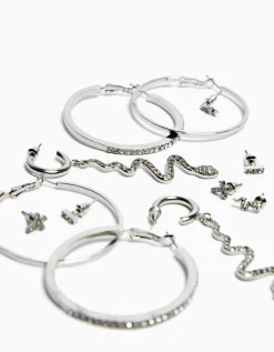 BERSHKA Pack 6 boucles d’oreilles anneaux cascade croix Argent Best
