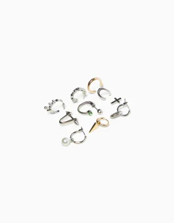 BERSHKA Pack 10 boucles d’oreilles anneau Argent Outlet