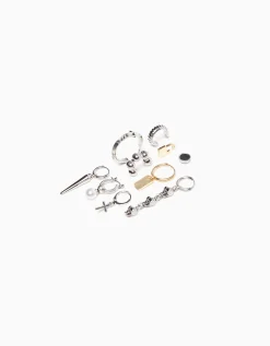 BERSHKA Pack 10 boucles d’oreilles croix Argent Shop