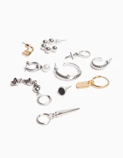 BERSHKA Pack 10 boucles d’oreilles croix Argent Shop