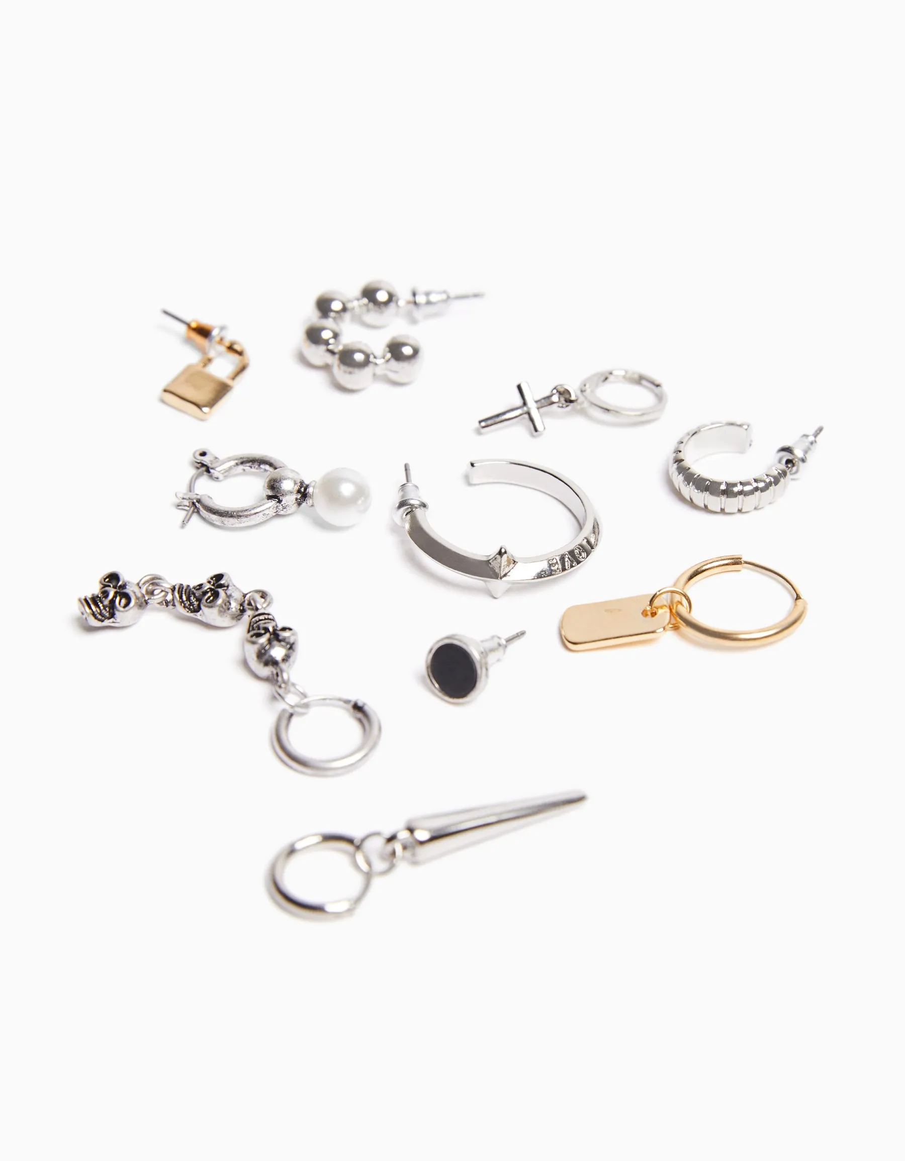 BERSHKA Pack 10 boucles d’oreilles croix Argent Shop