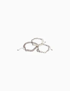 BERSHKA Pack 3 bracelets perles maillons Argent Online