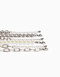 BERSHKA Pack 3 bracelets perles maillons Argent Online