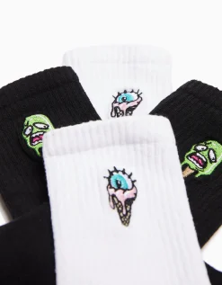 BERSHKA Pack 2 chaussettes brodées Blanc Flash Sale