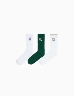 BERSHKA Pack 3 chaussettes brodées varsity Blanc Outlet