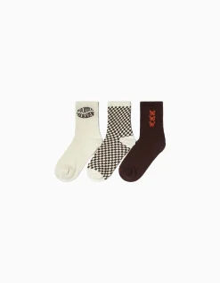 BERSHKA Pack 3 chaussettes papillon Marron Discount