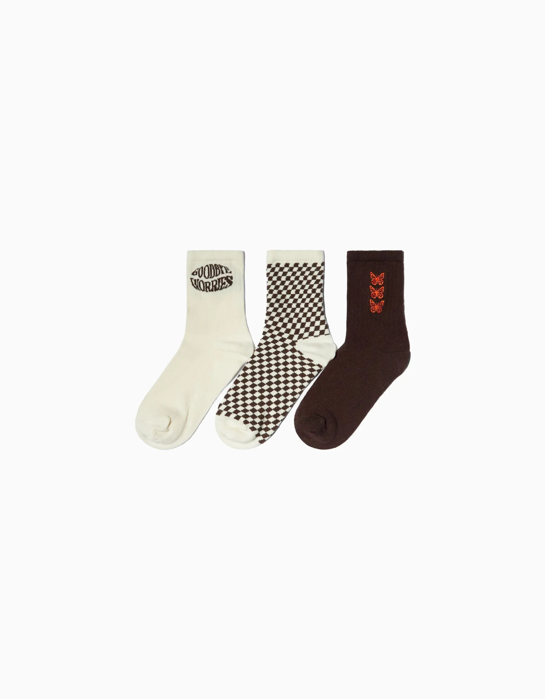 BERSHKA Pack 3 chaussettes papillon Marron Discount