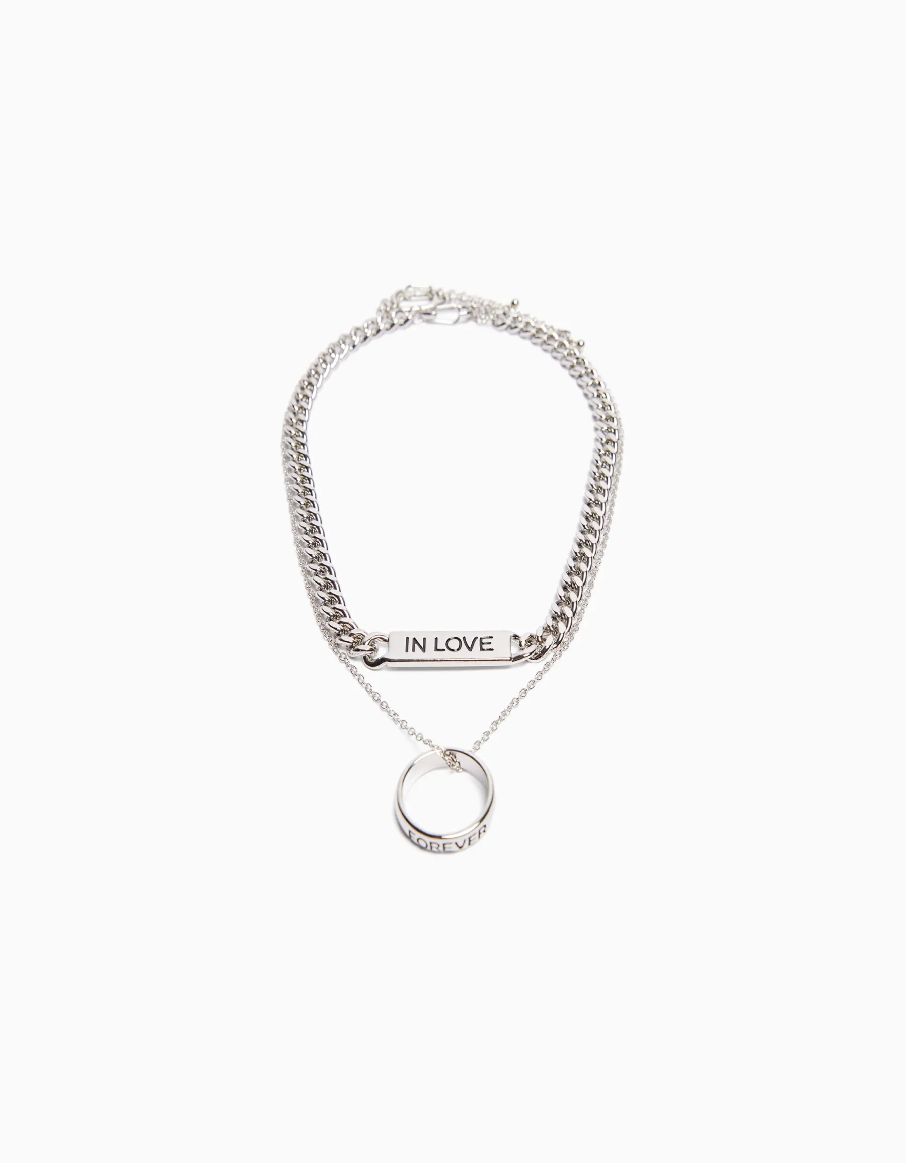 BERSHKA Pack 2 colliers bague Argent Shop