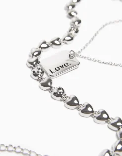 BERSHKA Pack 2 colliers cœur Argent Outlet
