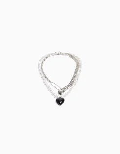BERSHKA Pack 2 colliers cœur perles Argent Shop
