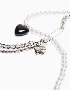 BERSHKA Pack 2 colliers cœur perles Argent Shop