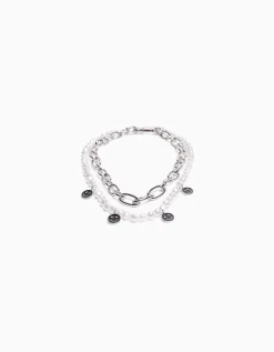 BERSHKA Pack 2 colliers perles fantaisie et maillons Argent Fashion