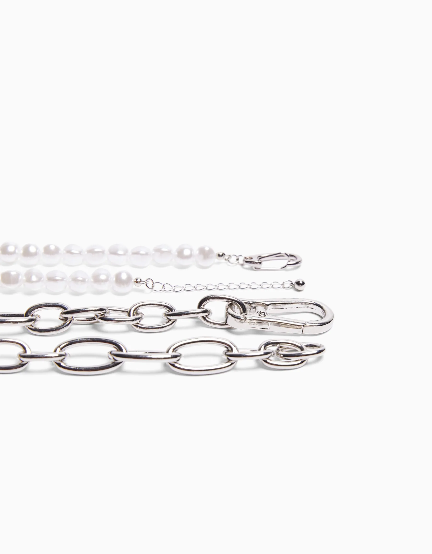 BERSHKA Pack 2 colliers perles fantaisie et maillons Argent Fashion