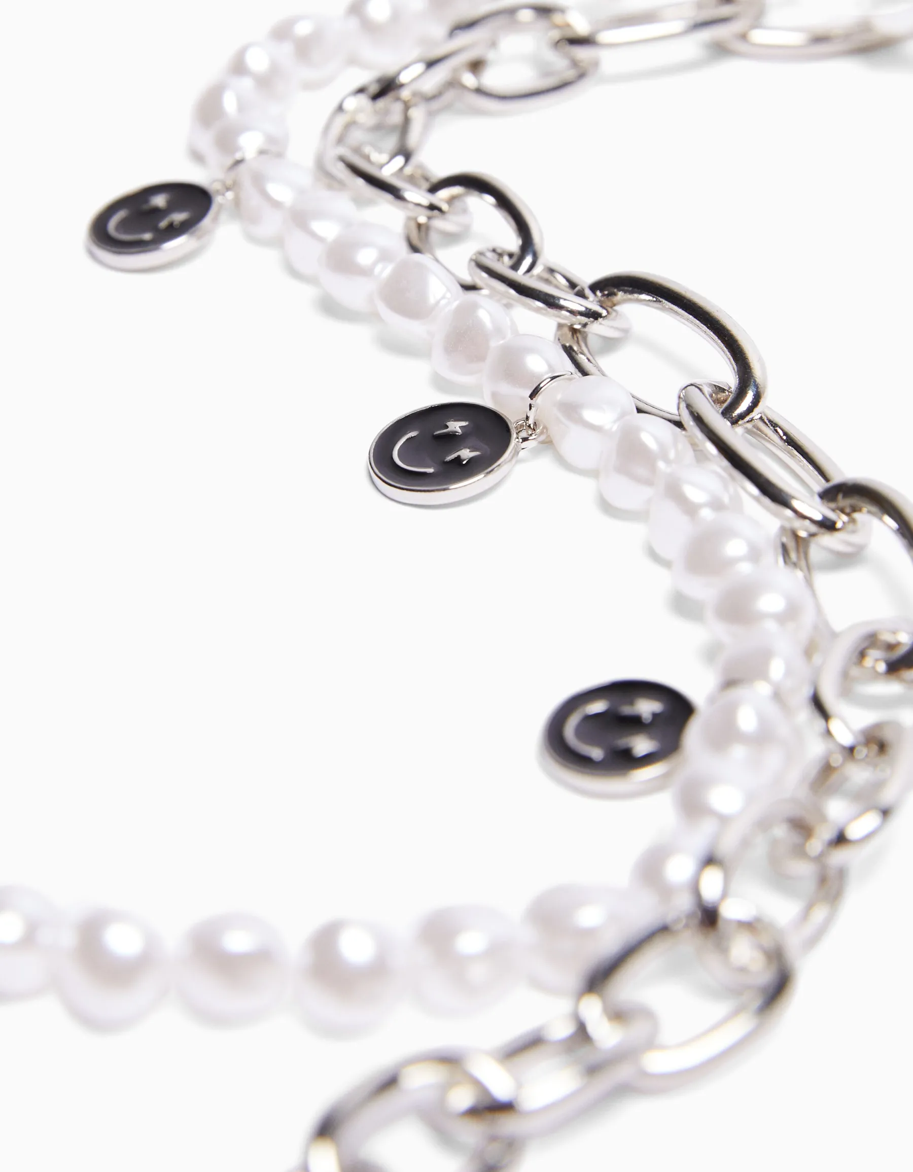 BERSHKA Pack 2 colliers perles fantaisie et maillons Argent Fashion